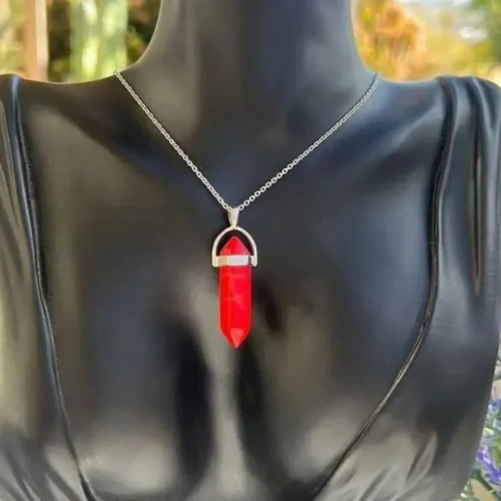 Vintage Red Howlite Stone Pendant Necklace